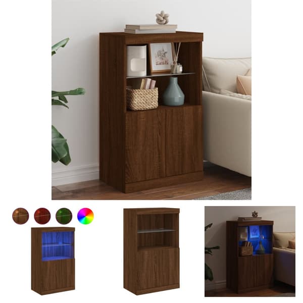 The Living Store Senkki LED-valoilla ruskea tammi 60,5x37x100 cm -  Tarjoilupöydät & senkit