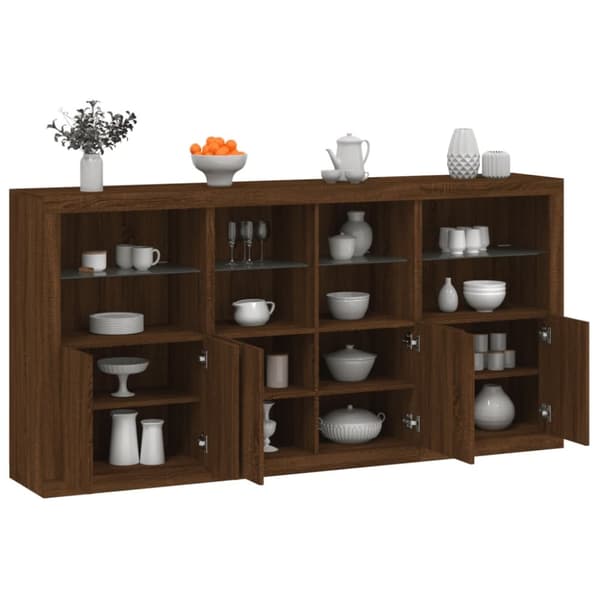 The Living Store skænk med LED-lys 202x37x100 cm brun egetræsfarve -  Skænke
