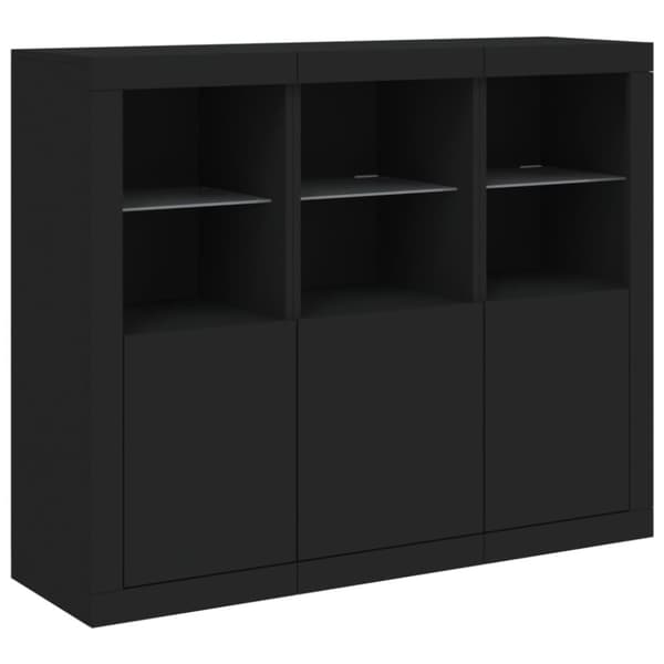 The Living Store Senkit LED-valoilla 3 kpl musta tekninen puu -  Tarjoilupöydät & senkit
