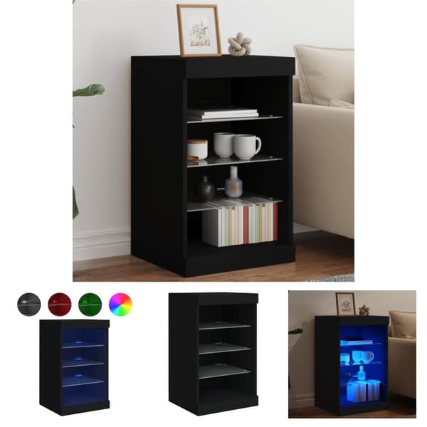 The Living Store Skänk med LED-belysning svart 41x37x67 cm - Skänkar & serveringsbord