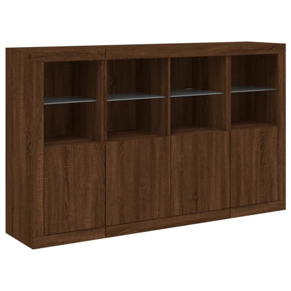 The Living Store Senkit LED-valoilla 3 kpl ruskea tammi tekninen puu -  Tarjoilupöydät & senkit