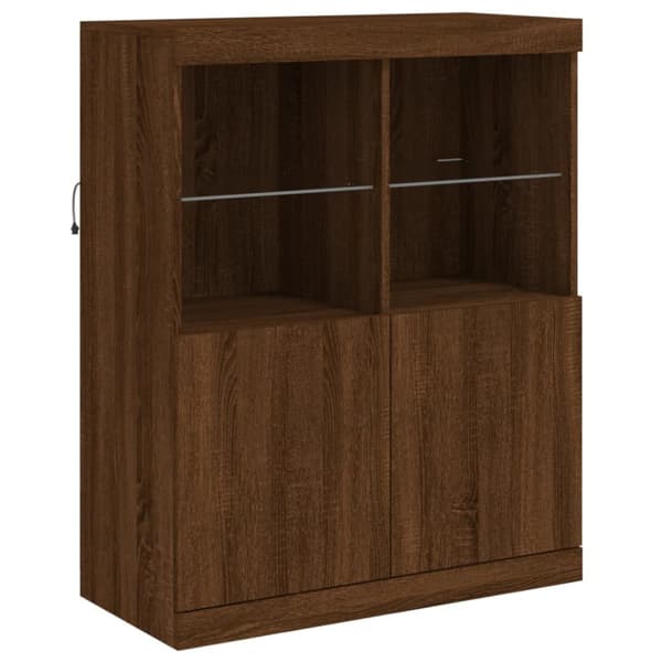 The Living Store Senkit LED-valoilla 3 kpl ruskea tammi tekninen puu -  Tarjoilupöydät & senkit
