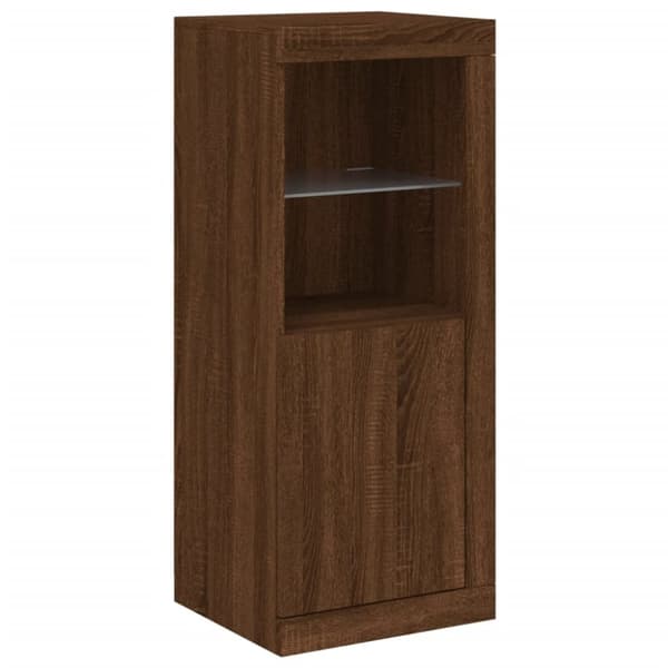 The Living Store Senkit LED-valoilla 3 kpl ruskea tammi tekninen puu -  Tarjoilupöydät & senkit