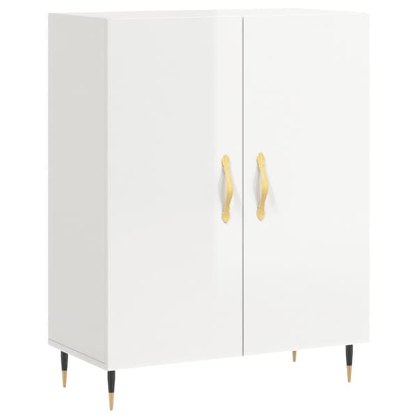 The Living Store Högskåp högglans vit 69,5x34x180 cm konstruerat trä - Skänkar & serveringsbord