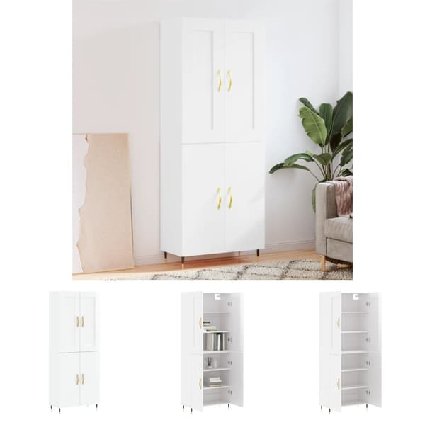 The Living Store Högskåp högglans vit 69,5x34x180 cm konstruerat trä - Skänkar & serveringsbord