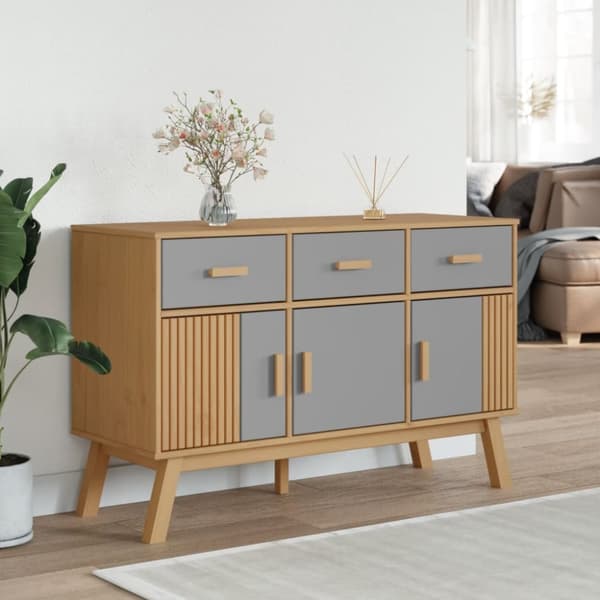 The Living Store Skänk OLDEN grå & brun 114x43x73,5cm massiv furu -  Skänkar & serveringsbord