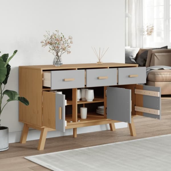 The Living Store Skänk OLDEN grå & brun 114x43x73,5cm massiv furu - Skänkar & serveringsbord
