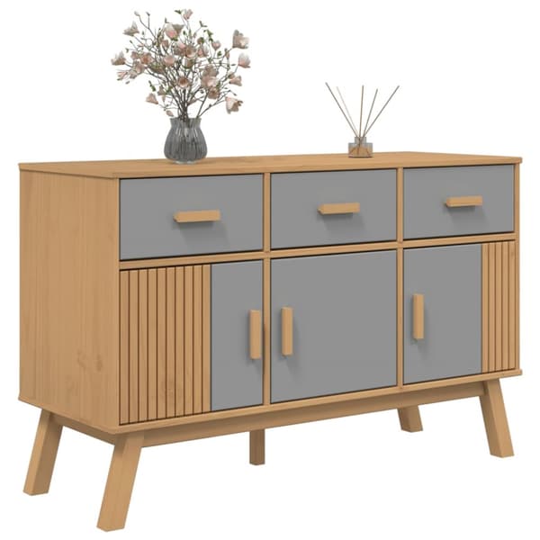 The Living Store Skänk OLDEN grå & brun 114x43x73,5cm massiv furu - Skänkar & serveringsbord