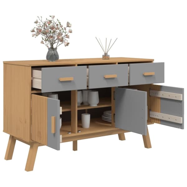 The Living Store Skänk OLDEN grå & brun 114x43x73,5cm massiv furu -  Skänkar & serveringsbord