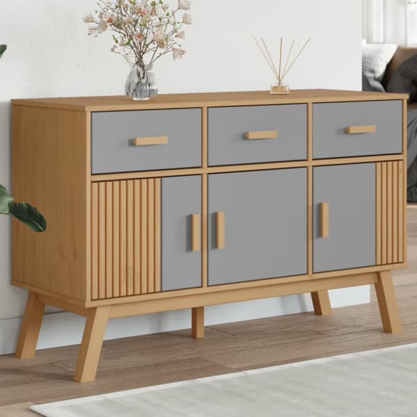 The Living Store Skänk OLDEN grå & brun 114x43x73,5cm massiv furu - Skänkar & serveringsbord