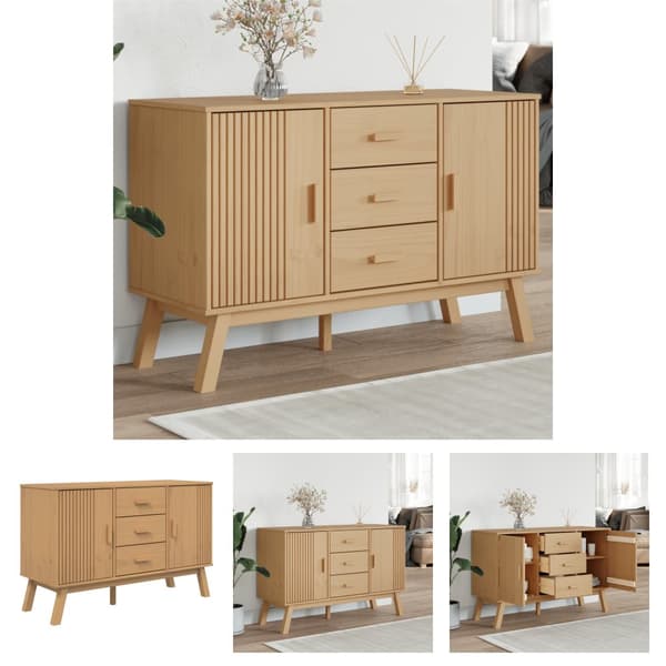The Living Store skænk OLDEN 114x43x73,5 cm massivt fyrretræ brun -  Skænke