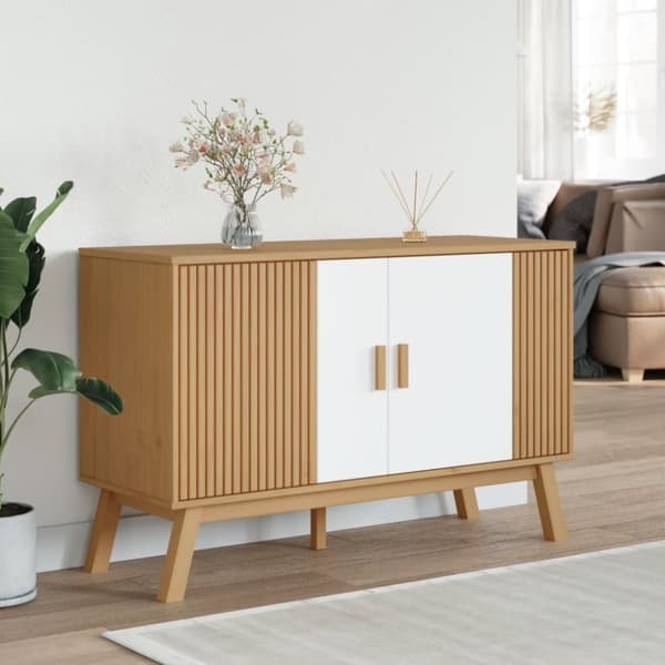 The Living Store Skänk OLDEN vit och brun 114x43x73,5 cm massiv furu -  Skänkar & serveringsbord