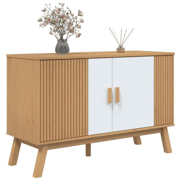 The Living Store Skänk OLDEN vit och brun 114x43x73,5 cm massiv furu - Skänkar & serveringsbord