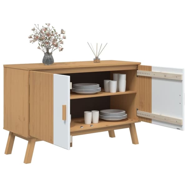 The Living Store Skänk OLDEN vit och brun 114x43x73,5 cm massiv furu -  Skänkar & serveringsbord