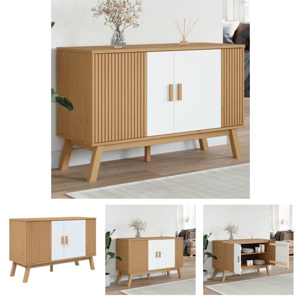 The Living Store Skänk OLDEN vit och brun 114x43x73,5 cm massiv furu -  Skänkar & serveringsbord