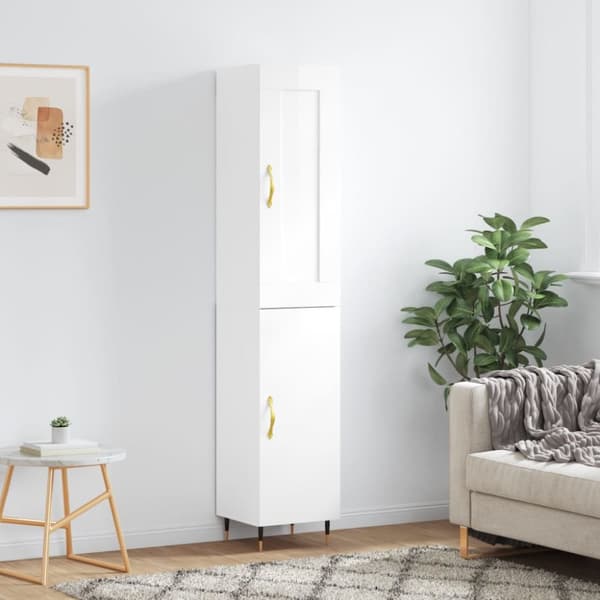 The Living Store skab 34,5x34x180 cm konstrueret træ hvid højglans -  Skænke