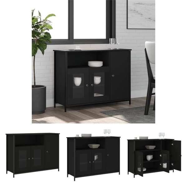 The Living Store Skänk svart 100x35x75 cm konstruerat trä -  Skänkar & serveringsbord