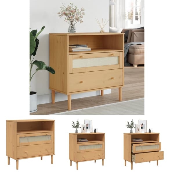The Living Store skænk SENJA 80x40x80 cm rattan-look massivt fyrretræ brun -  Skænke