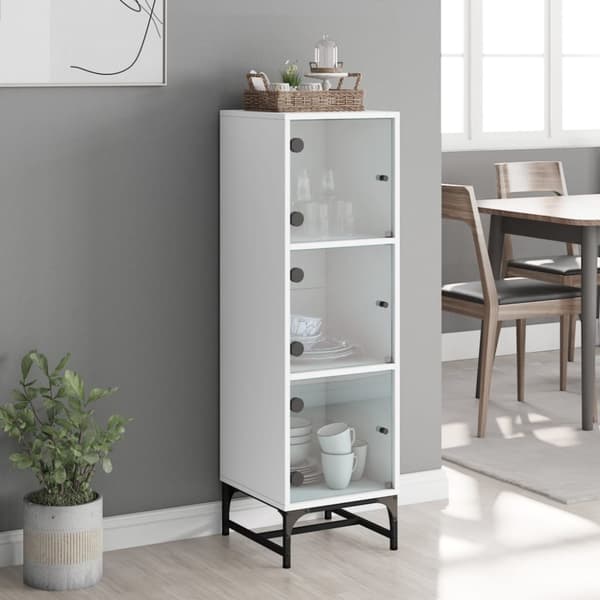The Living Store skab med glaslåger 35x37x120 cm hvid -  Skænke