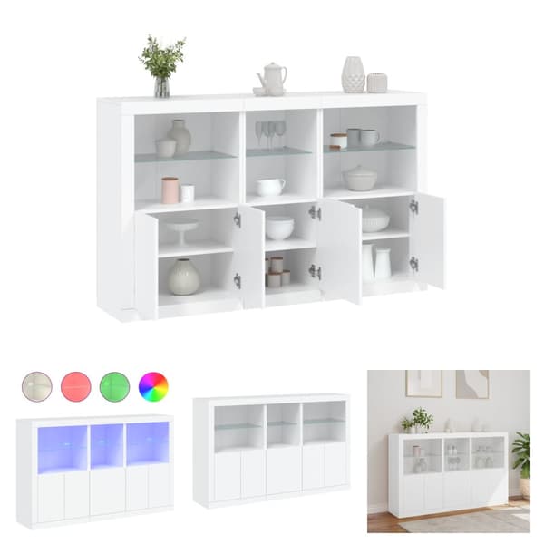 The Living Store Skänk med LED-belysning vit 162x37x100 cm - Skänkar & serveringsbord