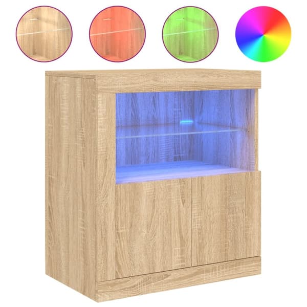 The Living Store skænk med LED-lys 60,5x37x67 cm sonoma-eg - Skænke