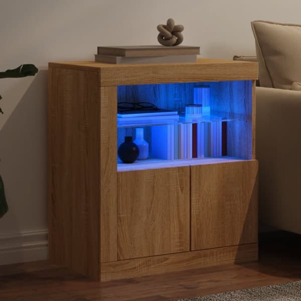 The Living Store skænk med LED-lys 60,5x37x67 cm sonoma-eg - Skænke