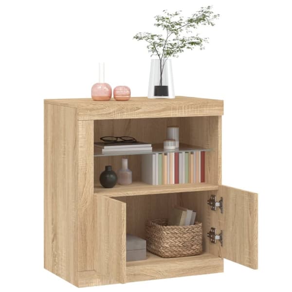 The Living Store skænk med LED-lys 60,5x37x67 cm sonoma-eg - Skænke