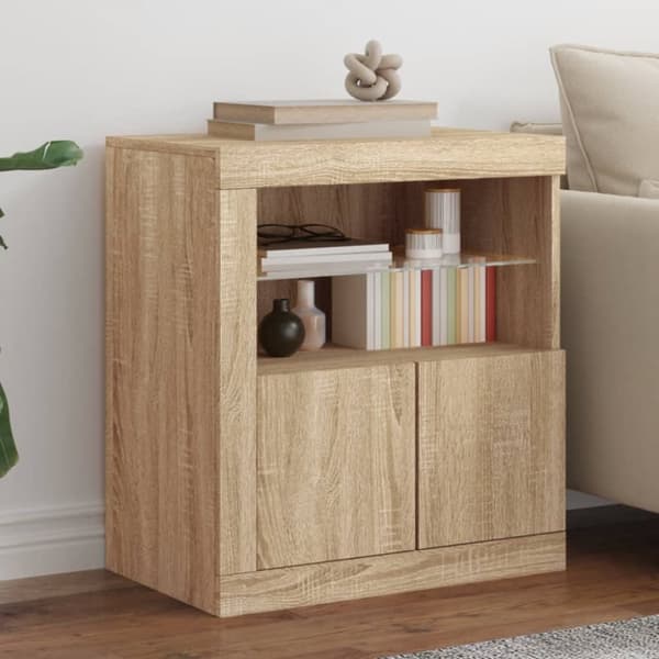 The Living Store skænk med LED-lys 60,5x37x67 cm sonoma-eg - Skænke