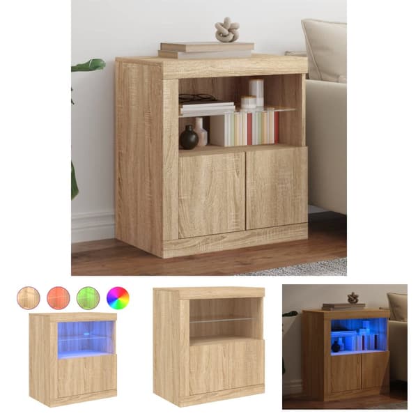 The Living Store skænk med LED-lys 60,5x37x67 cm sonoma-eg - Skænke