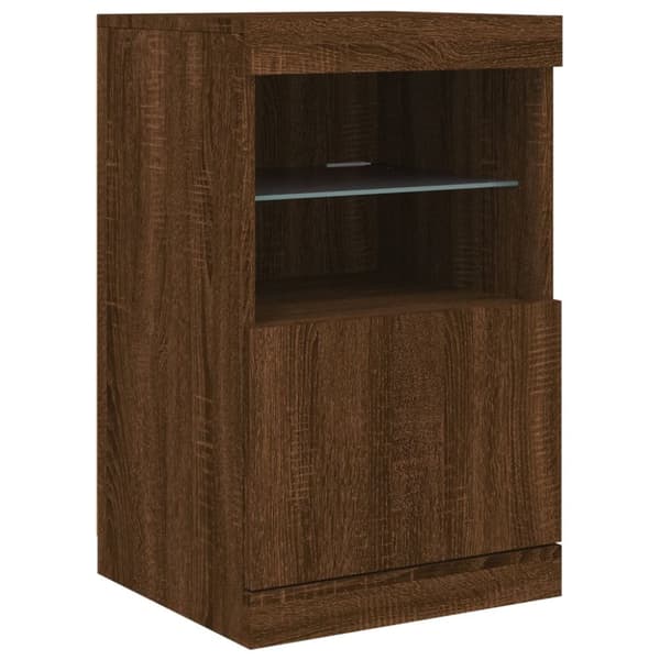The Living Store skænk med LED-lys 41x37x67 cm brun egetræsfarve - Skænke