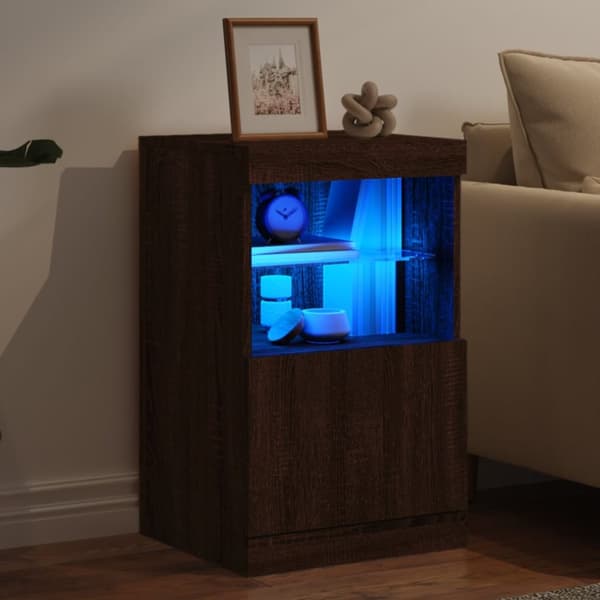 The Living Store skænk med LED-lys 41x37x67 cm brun egetræsfarve - Skænke