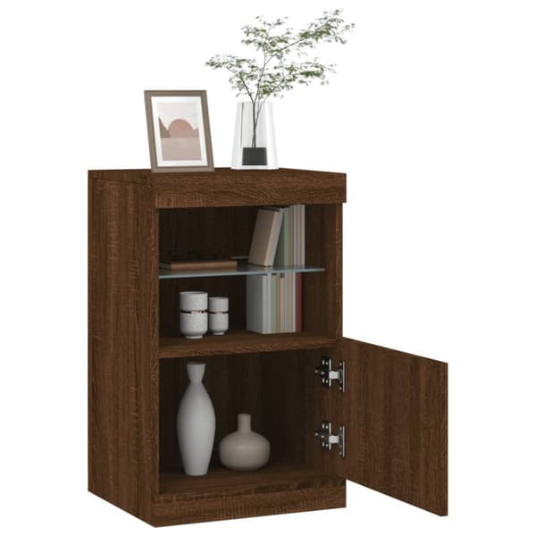 The Living Store skænk med LED-lys 41x37x67 cm brun egetræsfarve - Skænke