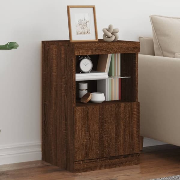 The Living Store skænk med LED-lys 41x37x67 cm brun egetræsfarve - Skænke