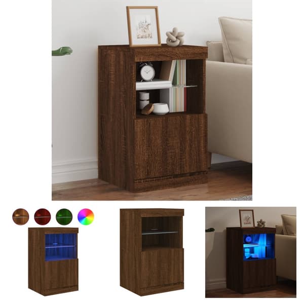 The Living Store skænk med LED-lys 41x37x67 cm brun egetræsfarve - Skænke