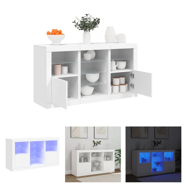 The Living Store Senkki LED-valoilla valkoinen 123x37x67 cm -  Tarjoilupöydät & senkit