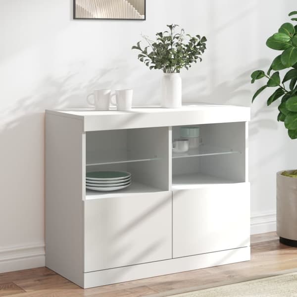 The Living Store skænk med LED-lys 81x37x67 cm hvid - Skænke