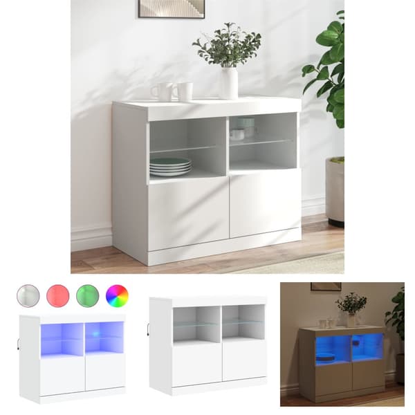 The Living Store skænk med LED-lys 81x37x67 cm hvid -  Skænke