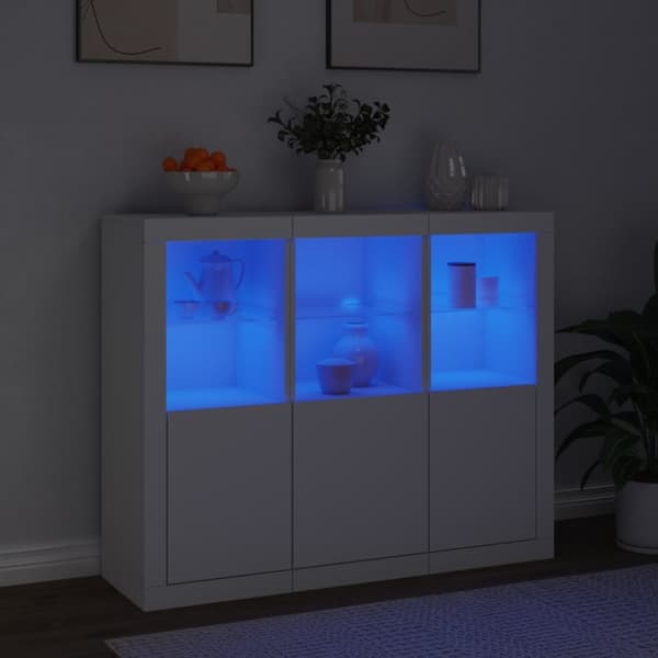 The Living Store skænke med LED-lys 3 stk. konstrueret træ hvid - Skænke