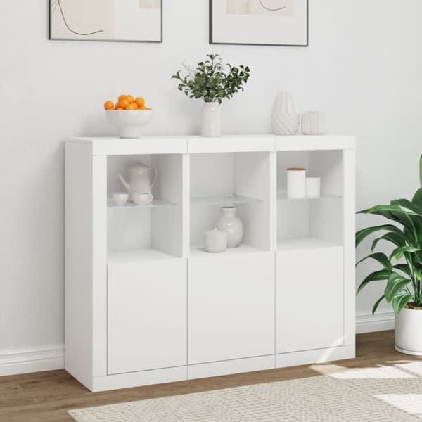 The Living Store skænke med LED-lys 3 stk. konstrueret træ hvid - Skænke