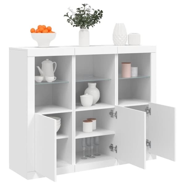 The Living Store skænke med LED-lys 3 stk. konstrueret træ hvid - Skænke