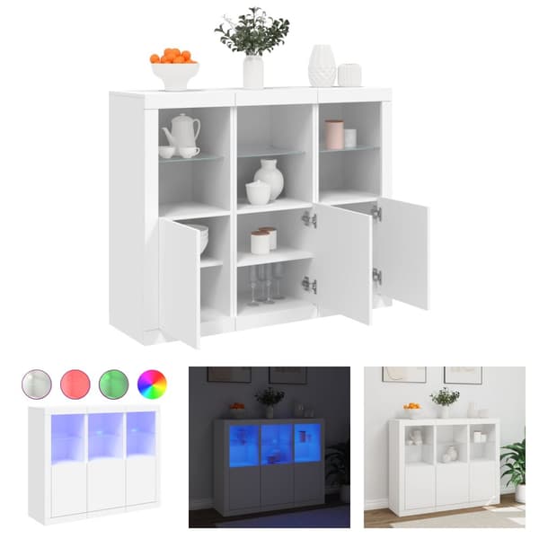 The Living Store skænke med LED-lys 3 stk. konstrueret træ hvid - Skænke