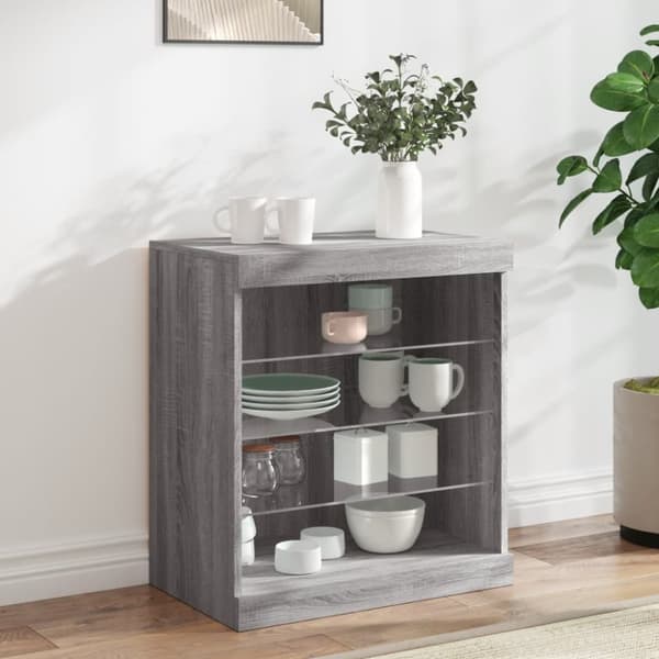 The Living Store skænk med LED-lys 60,5x37x67 cm grå sonoma-eg -  Skænke