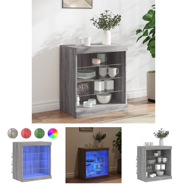 The Living Store skænk med LED-lys 60,5x37x67 cm grå sonoma-eg - Skænke