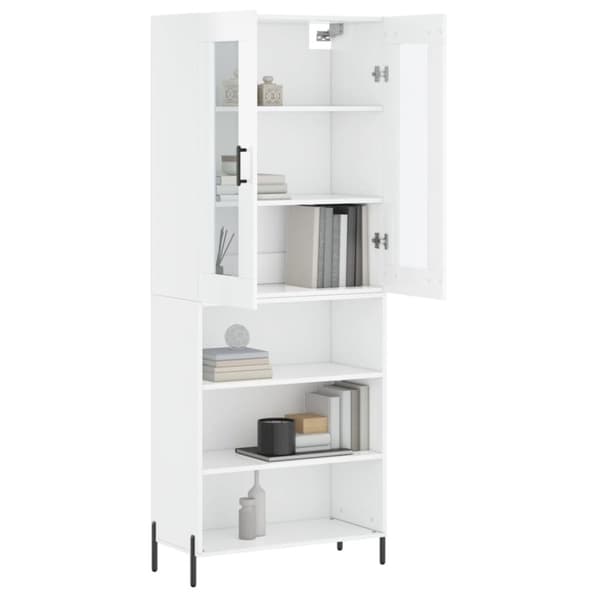 The Living Store Högskåp högglans vit 69,5x34x180 cm konstruerat trä - Skänkar & serveringsbord