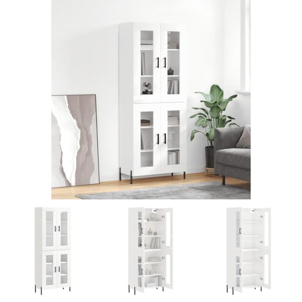 The Living Store højskab 69,5x34x180 cm konstrueret træ hvid højglans -  Skænke