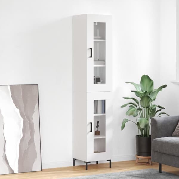 The Living Store Högskåp vit högglans 34,5x34x180 cm konstruerat trä -  Skänkar & serveringsbord