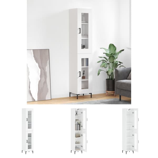 The Living Store Högskåp vit högglans 34,5x34x180 cm konstruerat trä -  Skänkar & serveringsbord