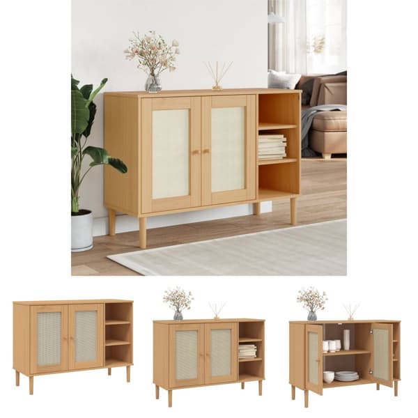 The Living Store Senkki SENJA rottinkityyli ruskea 112x40x80 cm täysi mänty -  Tarjoilupöydät & senkit