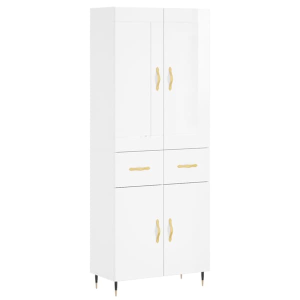 The Living Store højskab 69,5x34x180 cm konstrueret træ hvid højglans - Skænke