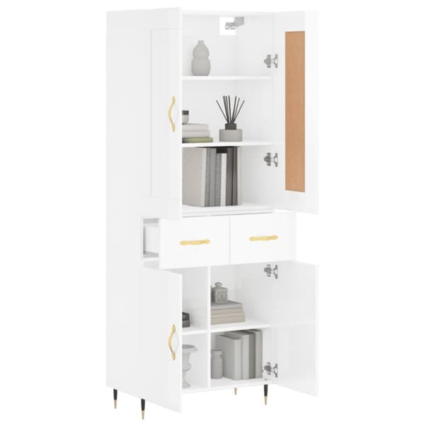 The Living Store højskab 69,5x34x180 cm konstrueret træ hvid højglans - Skænke